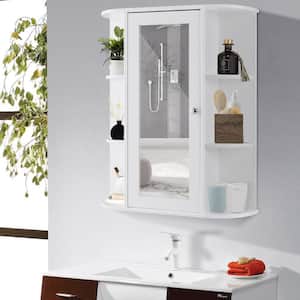 23.5 in. W Bathroom Cabinet Single Door Shelves Mount Wall Cabinet with Mirror White