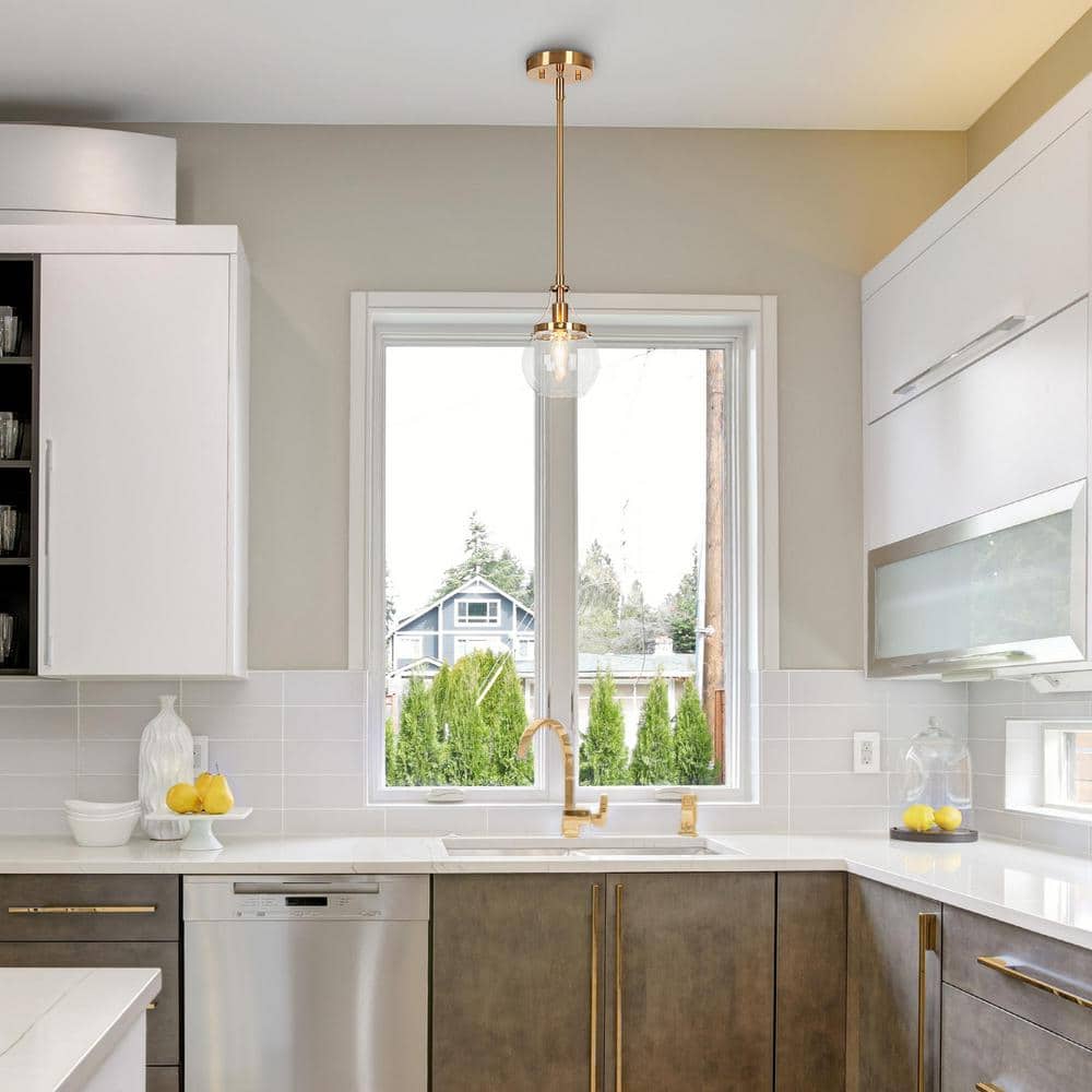 Polished Gold and Matte Black Mini Globe Pendant Light with Clear Glass Shade