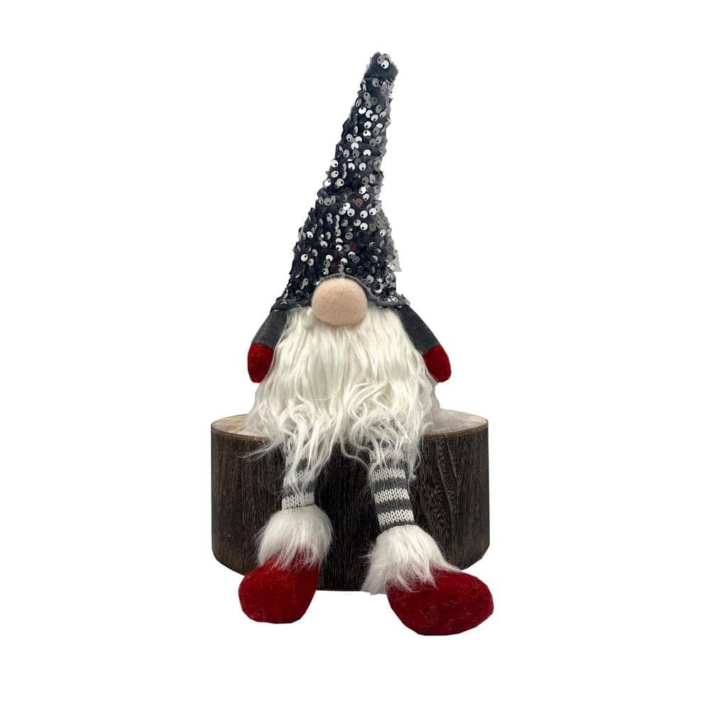 12 in. Sitting Gnome Plush with LED Light (Gray Hat) Ornament Home Decor