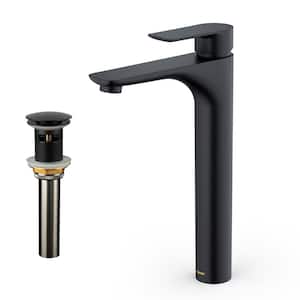 Kayes Single Handle Single Hole Vessel Bathroom Faucet with Matching Pop-Up Drain in Matte Black