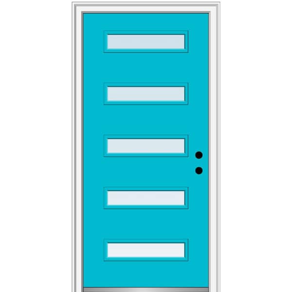 MMI DOOR 36 in. x 80 in. Davina Low-E Left-Hand Inswing 5-Lite Clear Modern Painted Fiberglass Smooth Prehung Front Door