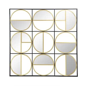 35.6 in. W x 35.6 in. H Square Metal Frame Golden Black Decor Wall Mirror