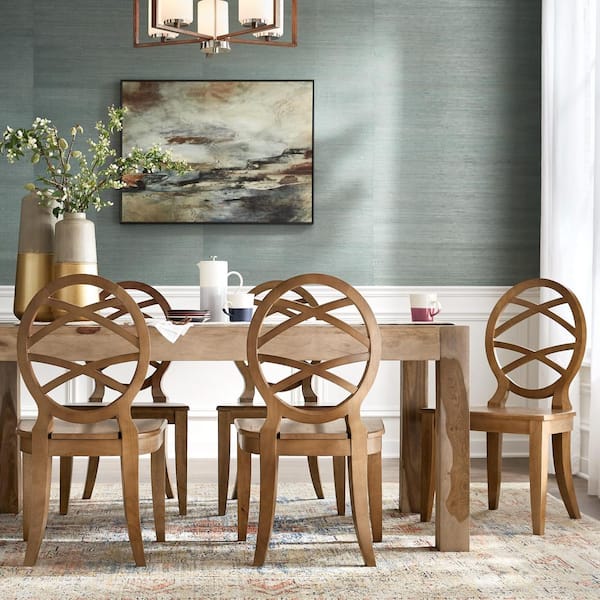Haze Oak Finish Dining Chair, Oval Back Dining Chair Set Of 2