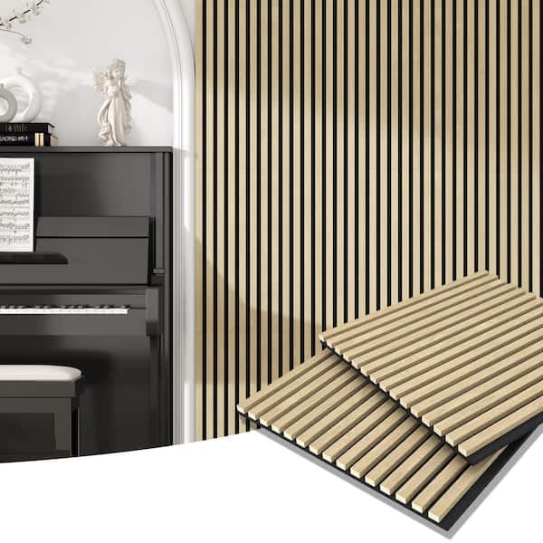 Dovelina 23.6 in. x 23.6 in. Natural Wood Square Wall Panels Decorative Sound Proof Acoustic Panels Shiplap Panel (4-Pack)