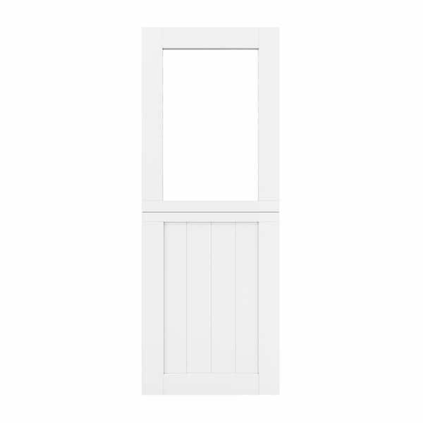 32 in. x 80 in. Primed White Finish Solid Pine Wood Universal 1-Lite Clear Glass Dutch Door Interior Door Split Door