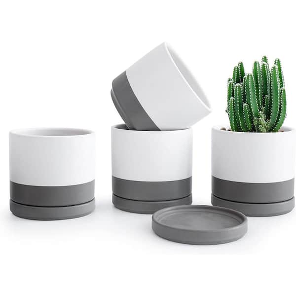ITOPFOX Modern 4.6 in. L x 4.6 in. W x 4.5 in. H White/Speckled Grey Ceramic Round Indoor Planter 4 (-Pack)