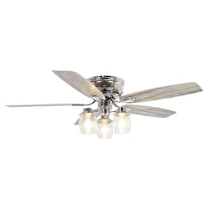 52 in. Indoor Silver Flushed Mounted Ceiling Fan with Light and Remote Control