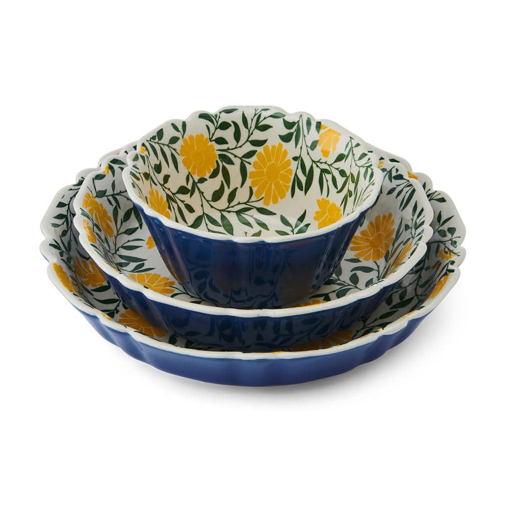Tranquil Elegance Multi-Color Ceramic Floral Dinnerware Set, Service for 4
