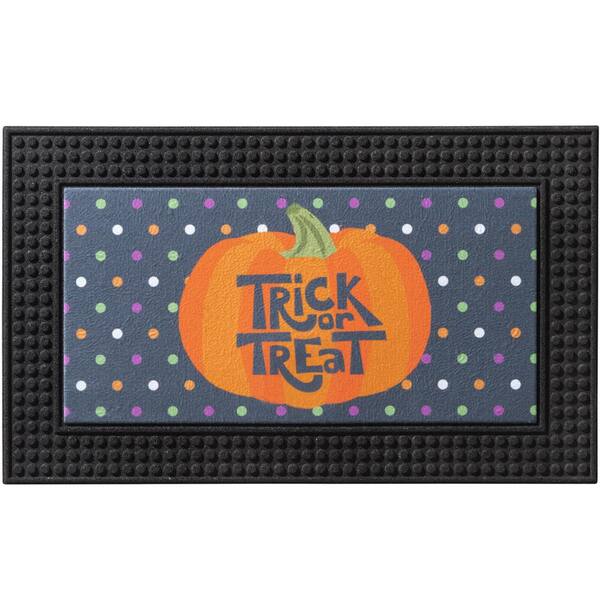 Home Accents Holiday LED Halloween Polka Dots Pumpkin 18 in. x 30 in. Rubber Light and Sound Door Mat