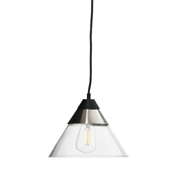 Robert Stevenson Lighting 1-Light Matte Black Island Pendant Light with Clear Glass Shade