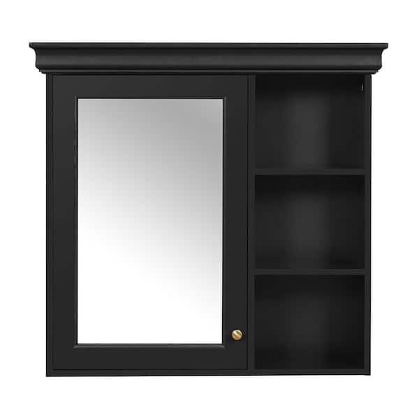 30 in. W x 28 in. H Black Rectangular Surface Mounted Medicine Cabinet with Mirror