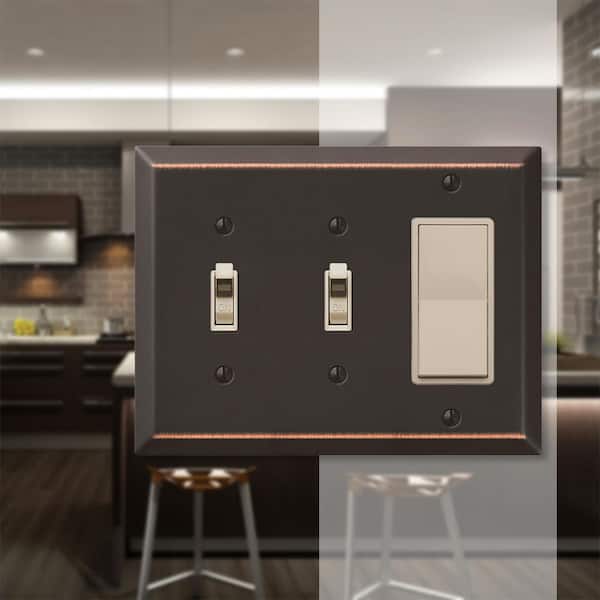 Metallic 3 Gang 2-Toggle and 1-Rocker Steel Wall Plate - Aged Bronze