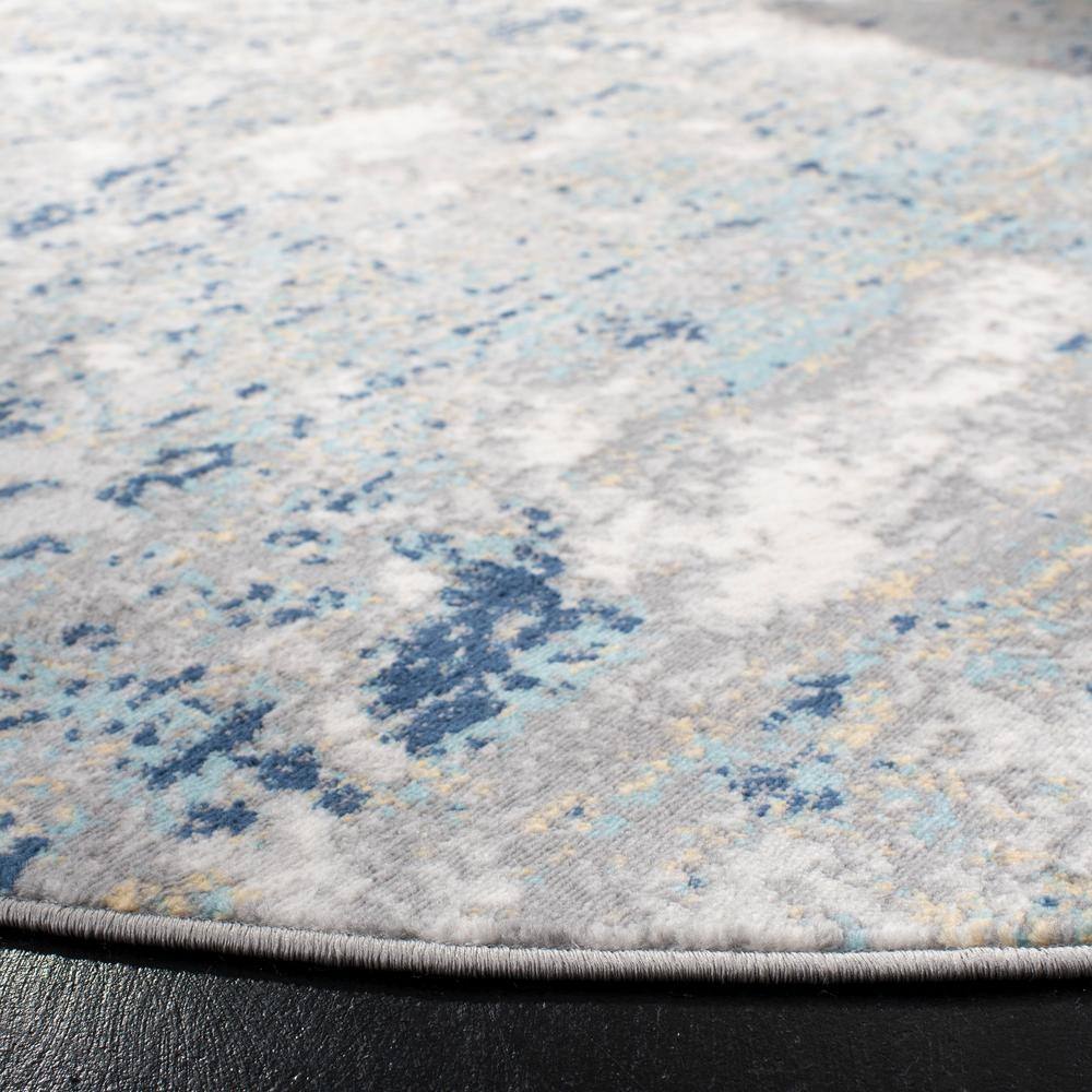 Contemporary Abstract Grey/Blue Synthetic Round Rug - 5'