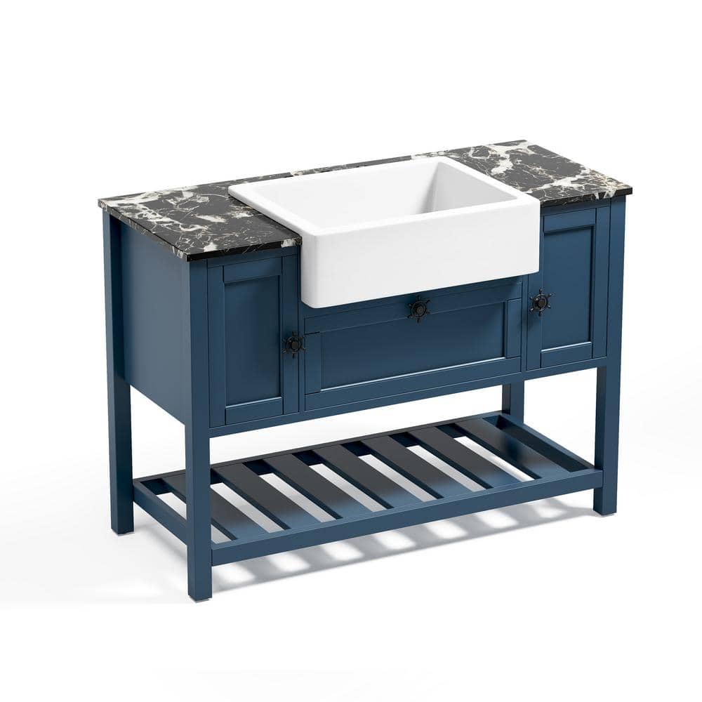 48 in. W x 22 in. D x 35 in. H Freestanding Bath Vanity in Navy with MDF Top and White Basin price history on PriceWatchPro