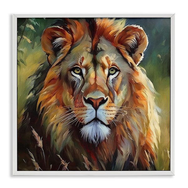 Stupell Industries Painterly Lion Portrait by Noah Bay White Framed Animal Giclee Art Print 24 in. x 24 in.