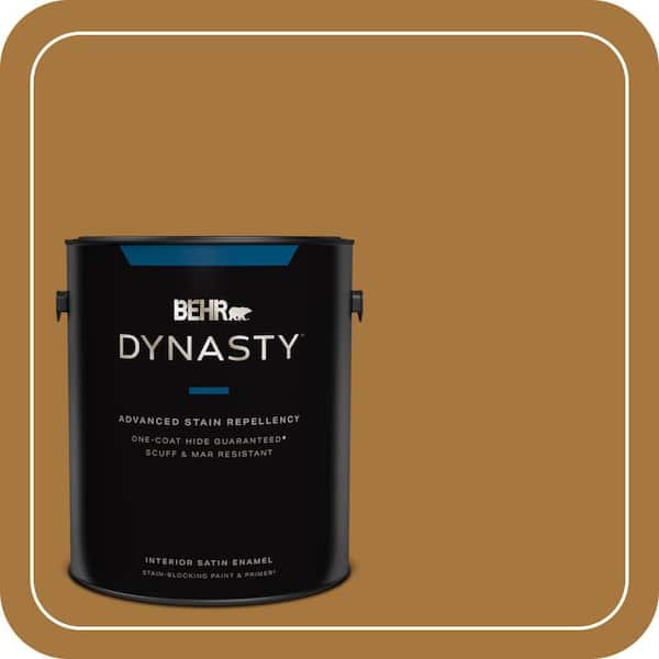BEHR DYNASTY 1 gal. #MQ4-06 Invitation Gold One-Coat Hide Satin Enamel Interior Stain-Blocking Paint & Primer