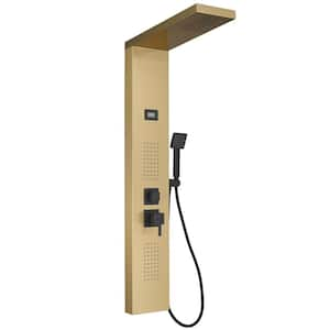 2-Jet Rainfall Shower Panel System with Rainfall Shower Head and Shower Wand in Black Gold