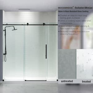 72 in. W x 76 in. H Frameless Sliding Shower Door with Shatter Retention Glass in Matte Black