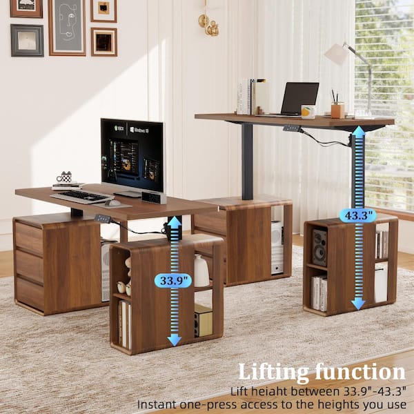 ATHMILE 43.3 in.H Electric Rectangle Walnut MDF Stand Desk with