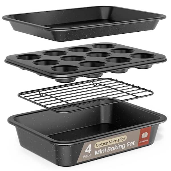 Bakken 4-Piece Bakeware Set, Nonstick Carbon Steel Sheets, Stackable Space-Saving, PTFE/PFOA/PFOS-Free, Gray MARBLE