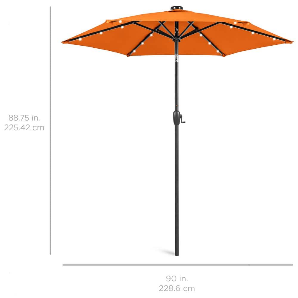 7.5ft Orange Solar Patio Umbrella with LED Lights and Steel Frame