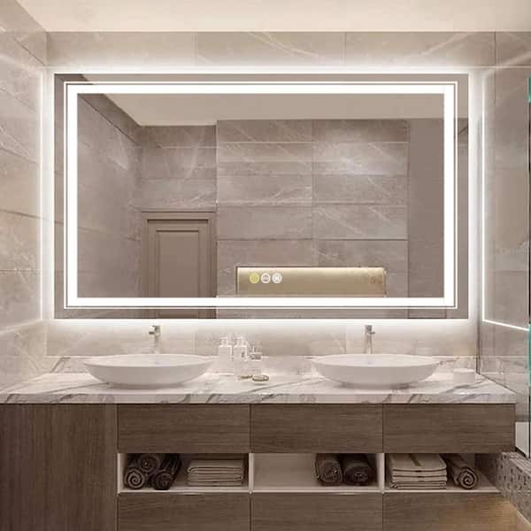 Wisfor 40 in. W x 24 in. H Rectangular Frameless Anti-Fog LED Horizontal and Vertical Wall Bathroom Vanity Mirror Led Lighted