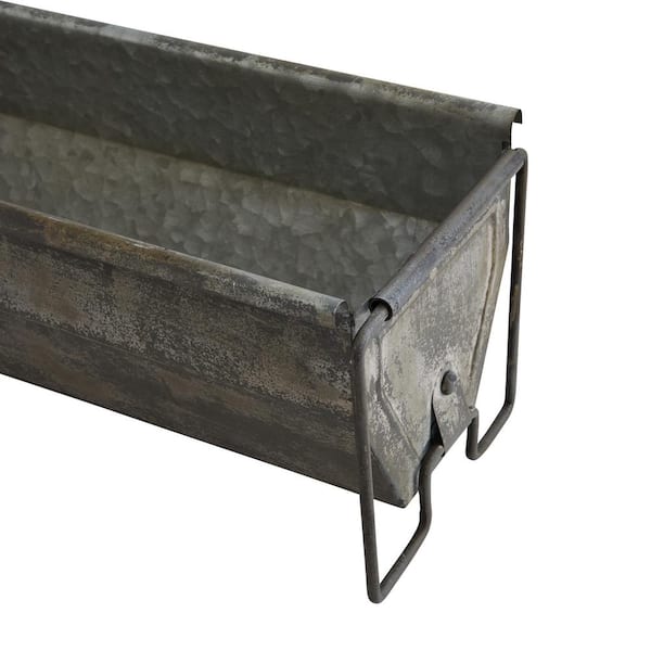 Tabletop Book Caddy, Gray Wood and Black Metal Trough Style