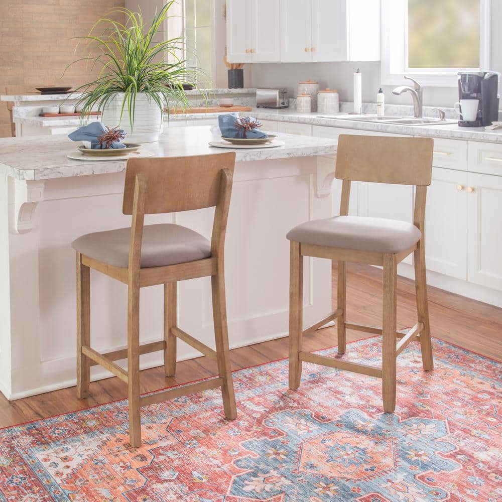 Gray Wood Backless Counter Stool with Padded Seat