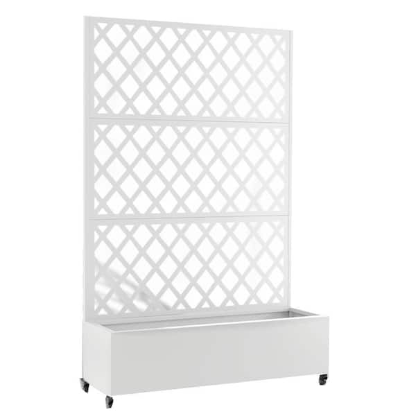71 in. x 47 in. x 16 in. Raised Garden Bed with Trellis Metal Planter Box with Trellis and Privacy Screen White