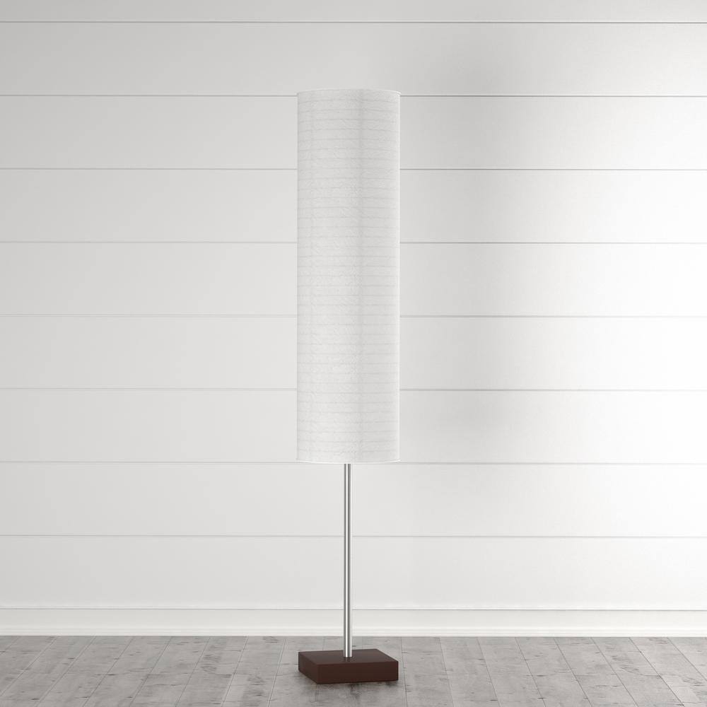 White Rice Paper and Steel Floor Lamp with Wooden Base