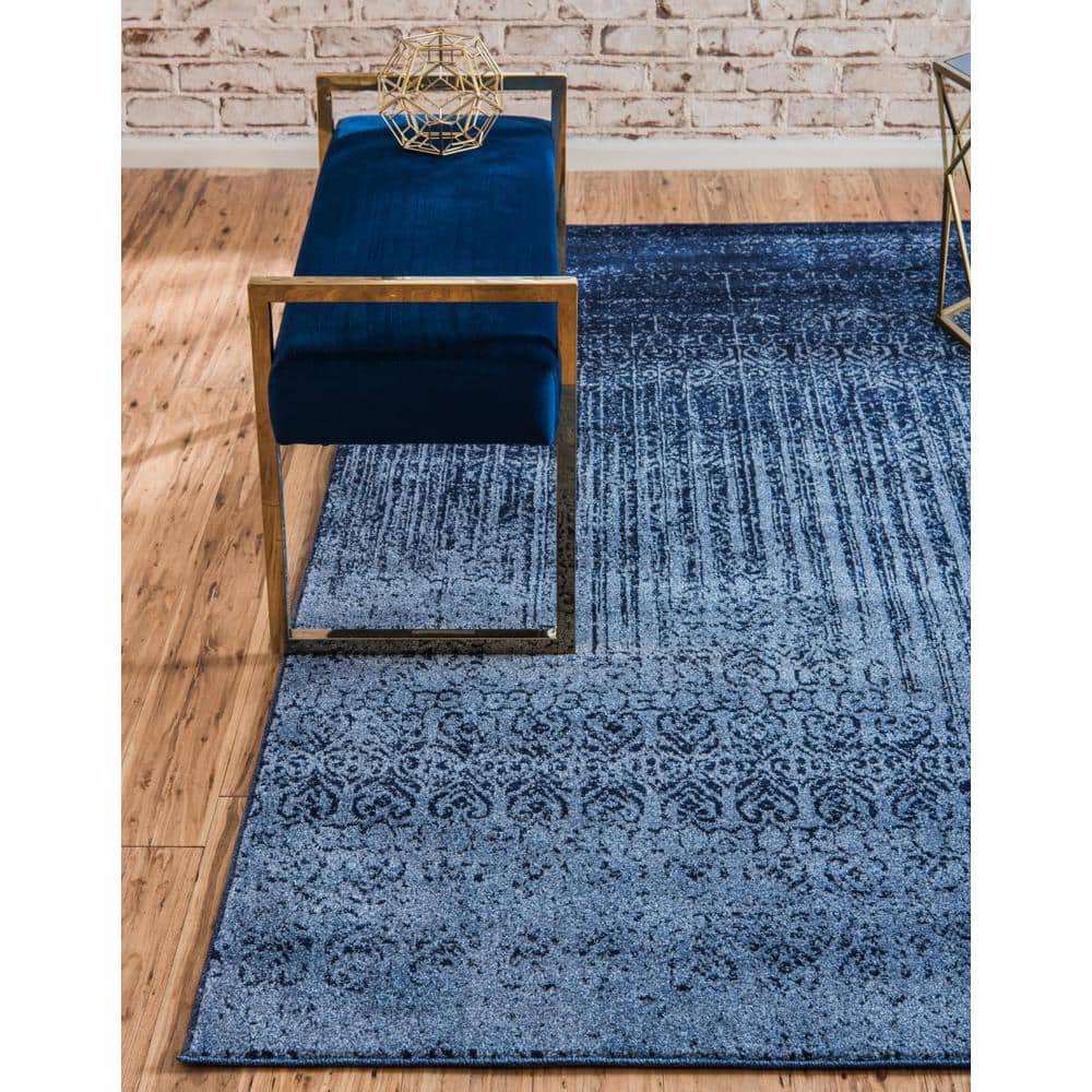 Blue Tufted Washable Reversible 6' x 9' Synthetic Rug