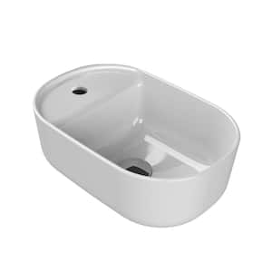 Aqua Modern White Ceramic Oval Vessel Sink With One Faucet Hole