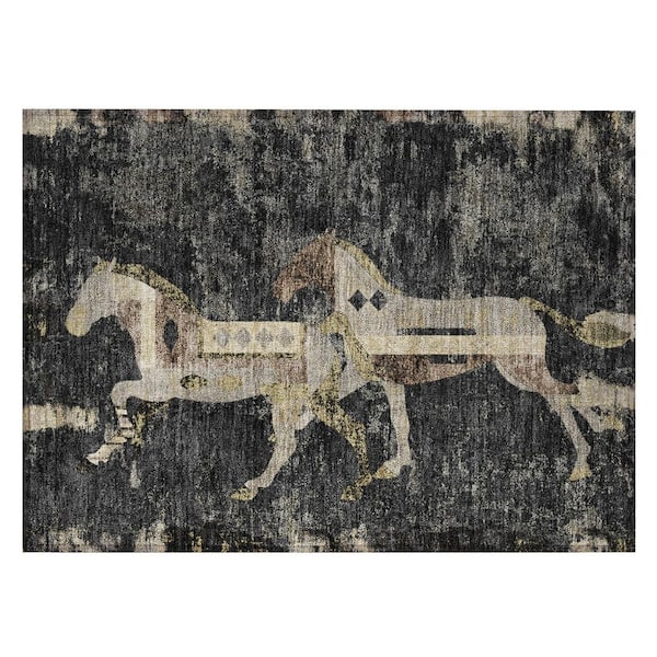 Chantille Machine Washable Indoor/Outdoor Abstract ACN3109 Black 3 ft. x 4 ft. Area Rug