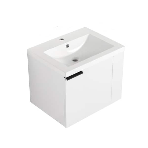 Unbranded 23.62 in. W x18.11 in. D x 19.29 in. H Modern Wall Bath Vanity in White with Resin Sink and Top, White Plywood Cabinet