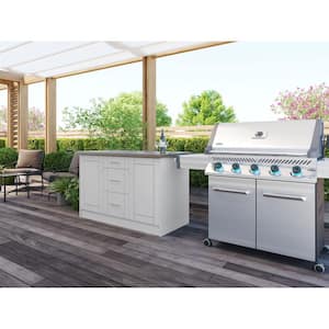 Sanibel Shell White 14-Piece 55.25 in. x 34.5 in. x 25.5 in. Outdoor Kitchen Cabinet Island Set
