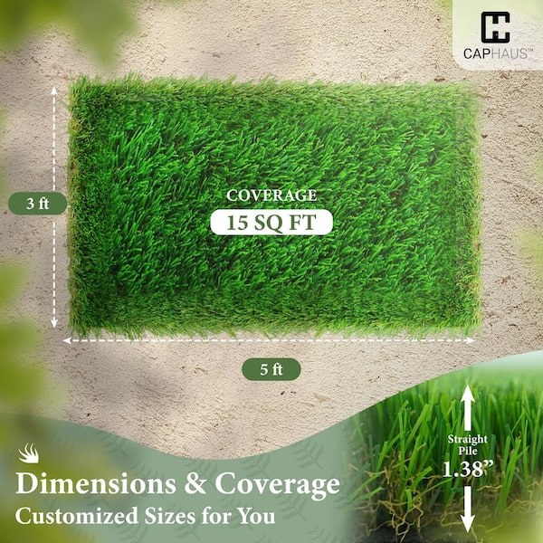 Green 3 ft. x 5 ft. Artificial Grass Turf, Grass Pad Mat for Pet Dogs, Fake Grass Rugs for Garden, Lawn, Patio & Balcony