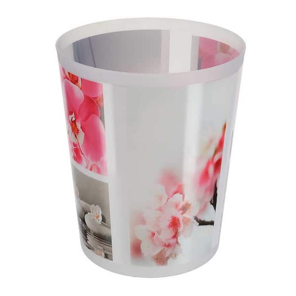 Orchid Waste Basket 4.5L/1.2 Gal. Decorative Plastic Trash Can for Home and Office Pink and Gray