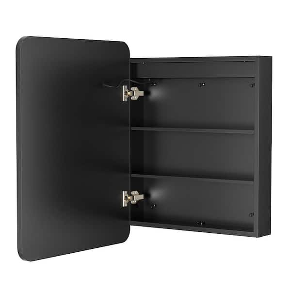 20 in. x 30 in. Black Bathroom Medicine Cabinett with Mirror, Recessed or Surface Lighted Medicine Cabinet
