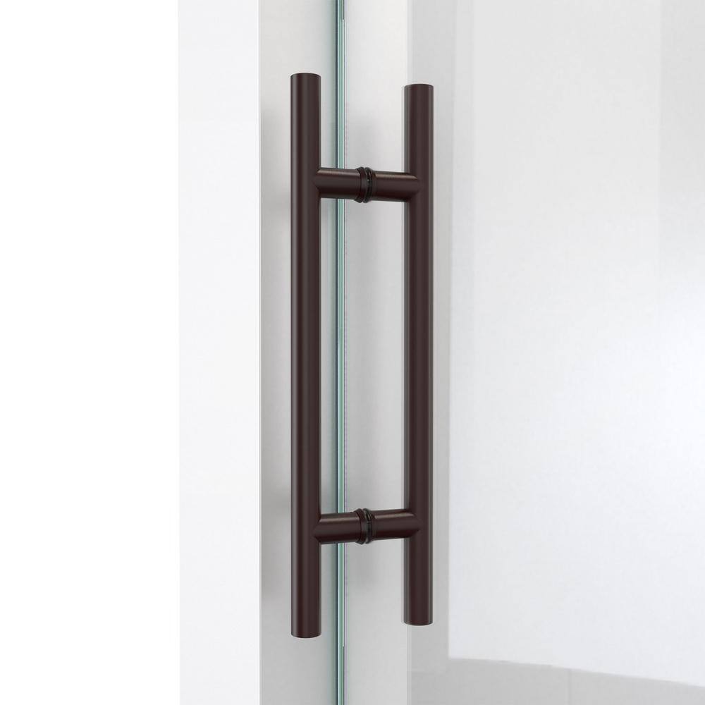Modern Frameless Sliding Shower Enclosure with Clear Glass and Oil Rubbed Bronze Hardware