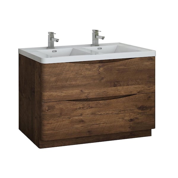Fresca Tuscany 48 in. Modern Double Bath Vanity in Rosewood with Vanity Top in White with White Basin