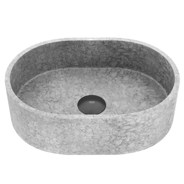Giralda Gothic Gray Concreto Stone 16 in. L x 11 in. W x 5 in. H Oval Vessel Bathroom Sink