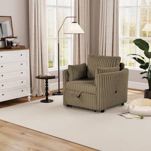 39 in. Wide Brown Fabric Pullout Sleeper Queen Single Size Convertible Sofa Bed with USB and Pillows