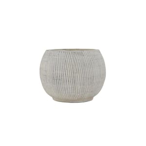 5.25 in. W x 4.5 in. H Distressed Cream Fluted Texture Clay Decorative Pots