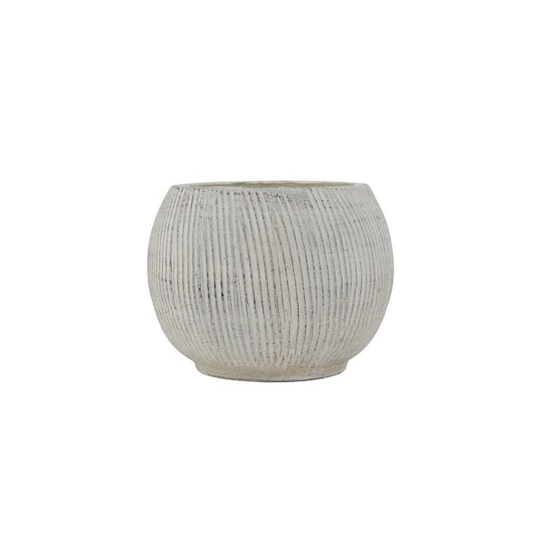Storied Home 5.25 in. W x 4.5 in. H Distressed Cream Fluted Texture Clay Decorative Pots