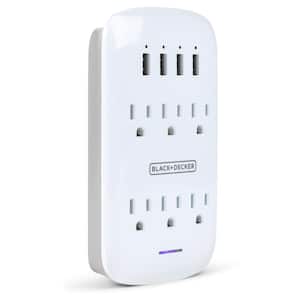 White 6 Grounded Outlets Surge Protector Wall Mount with 4 USB Charging Ports