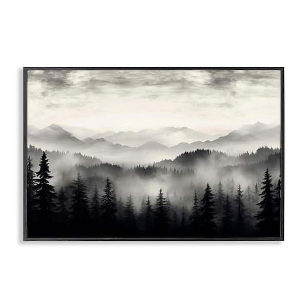 Stupell Industries Black and White Gradient Mountains by LSR Design Studio Black Framed Nature Giclee Art Print 20 in. x 30 in.