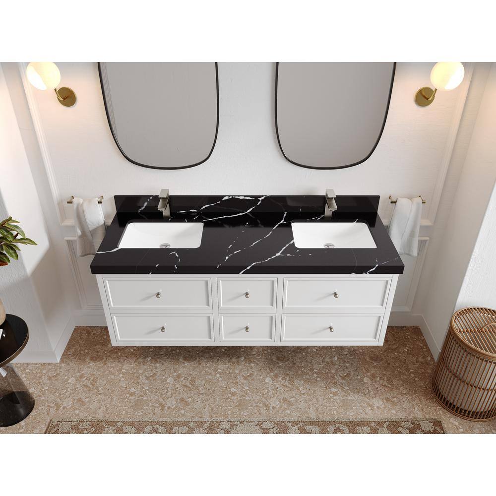 Roswell 60'' White and Black Double Bathroom Vanity with Calacatta Top
