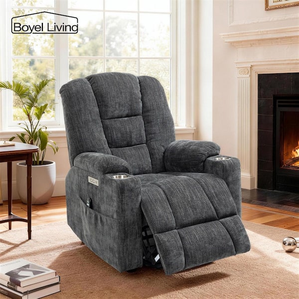Grey Chenille Fabric Recliner Lift Chair Electric Power Lift Recliner Chairs with USB Port Cup Holder and Storage Pocket