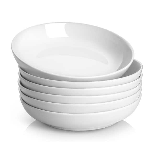 30 fl. oz. White Porcelain Pasta Bowl Kitchenware Set of 6 Wide Shallow Microwave Dishwasher Safe