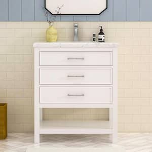 Smania 30 in. W x 22 in. D x 35.63 in. H Single Sink Freestanding Bath Vanity in Matte White with Carrara Marble Top